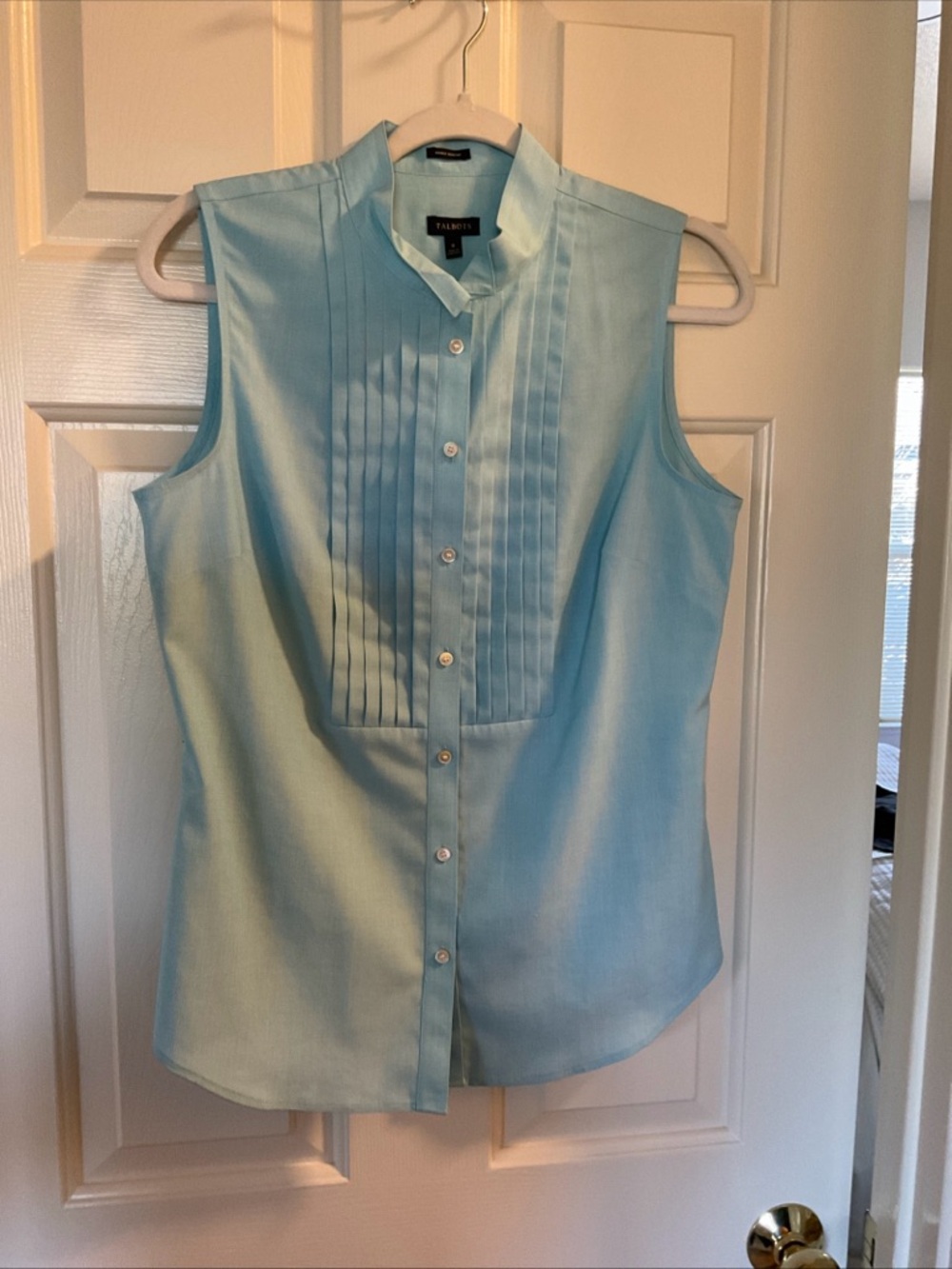 Talbots Sleeveless Pintuck Blouse in Pale Blue